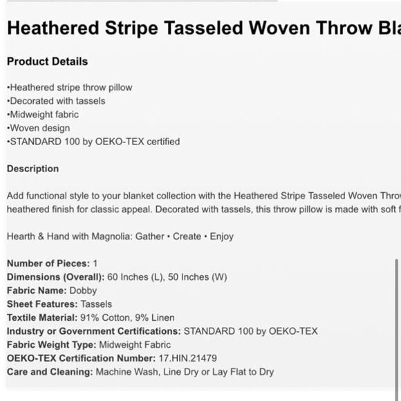 Hearth & Hand Heathered Striped Tassel Throw Blanket - Picture 2 of 5